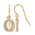 14k Two-tone Textured Intertwined Ovals Dangle French Hook Earrings, 22 x 9 mm