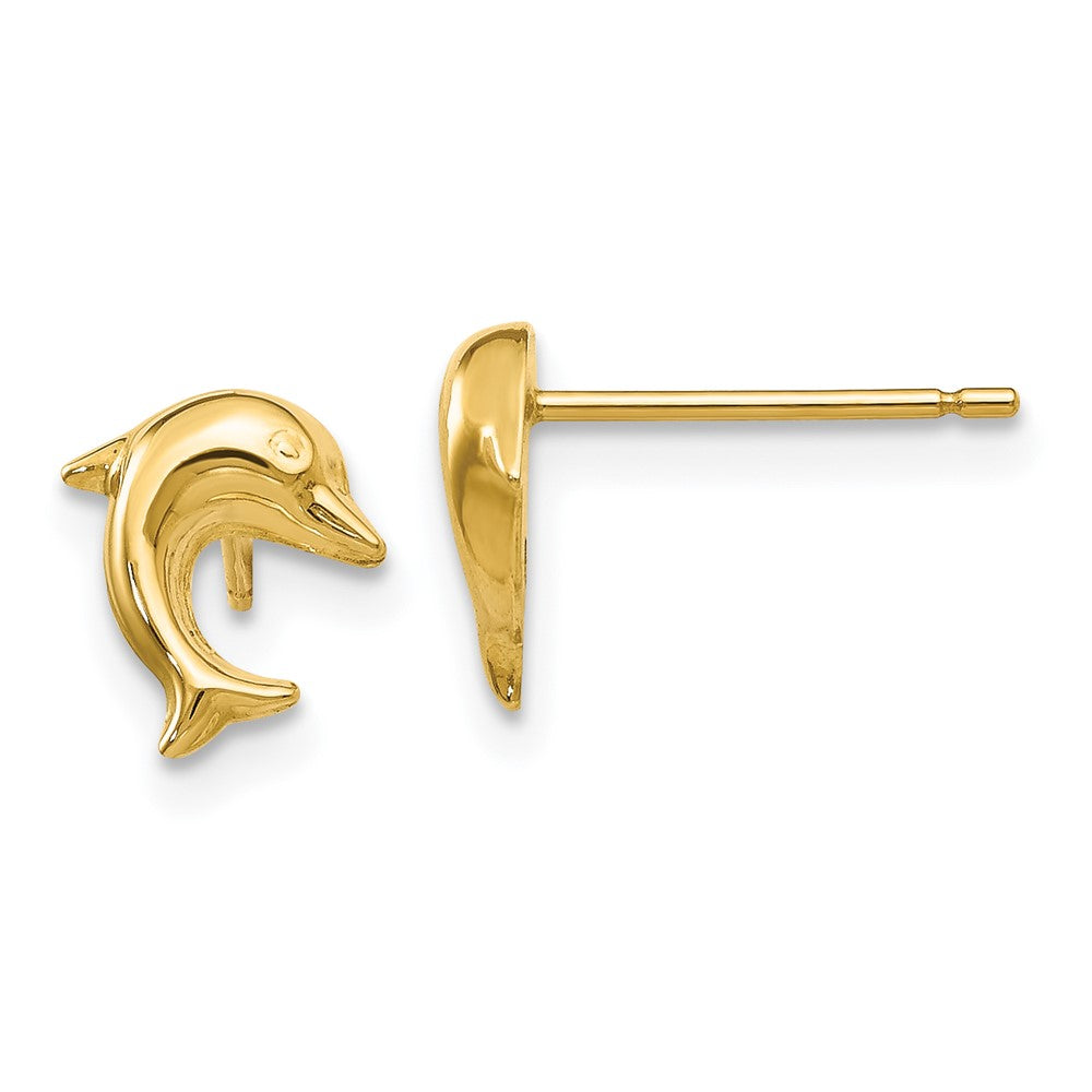 14k Small Dolphin Post Earrings, 9 x 8 mm