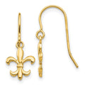 14k Fleur de lis Dangle French Hook Earrings, 23 x 8 mm