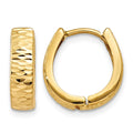 14K Gold Textured and Polished Hinged Hoop Earrings, 12 x 3 mm