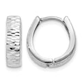 14K White Gold Textured and Polished Hinged Hoop Earrings, 12 x 3 mm