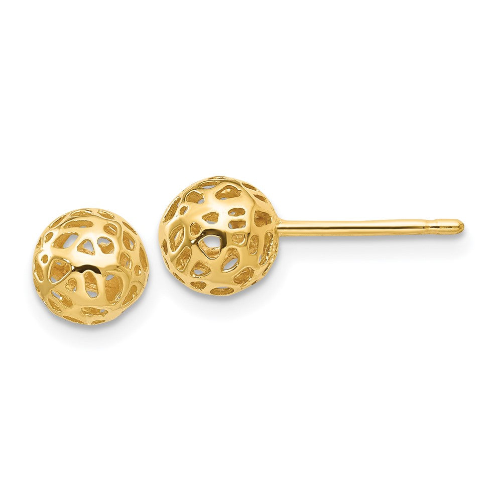 14K 6.5mm Fancy Pierced Ball Post Earrings, 6.5 x 6.5 mm