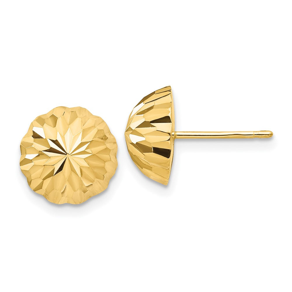 14k 10mm Polished Diamond-cut Half Ball Post Earrings, 9.5 x 9.5 mm