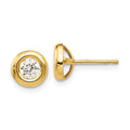 14k Polished 7mm Circle Bezel with CZ Post Earrings, 7 x 7 mm
