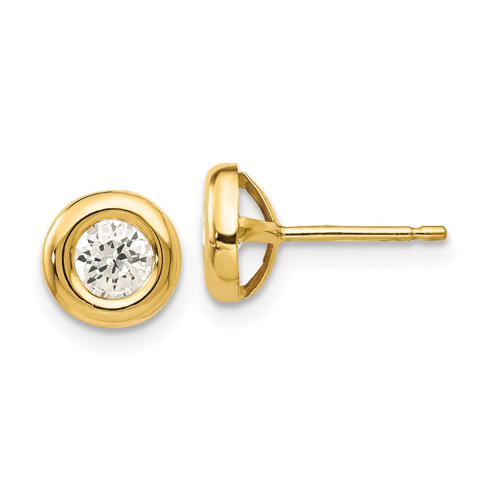 14k Polished 7mm Circle Bezel with CZ Post Earrings, 7 x 7 mm