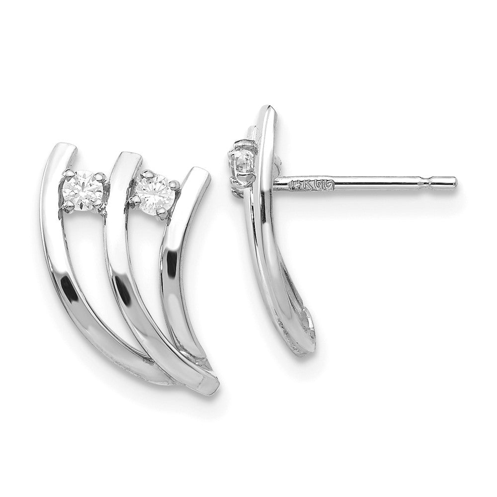14k White Polished Fancy CZ Post Earrings, 14 x 10 mm