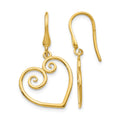 14K Fancy Scrolled Heart Dangle French Hook Earrings, 29 x 16 mm