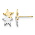 14k and White Rhodium Polished Two Stars Post Earrings, 12 x 7 mm