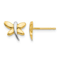 14k with White Rhodium Polished Dragonfly Post Earrings, 10 x 8 mm