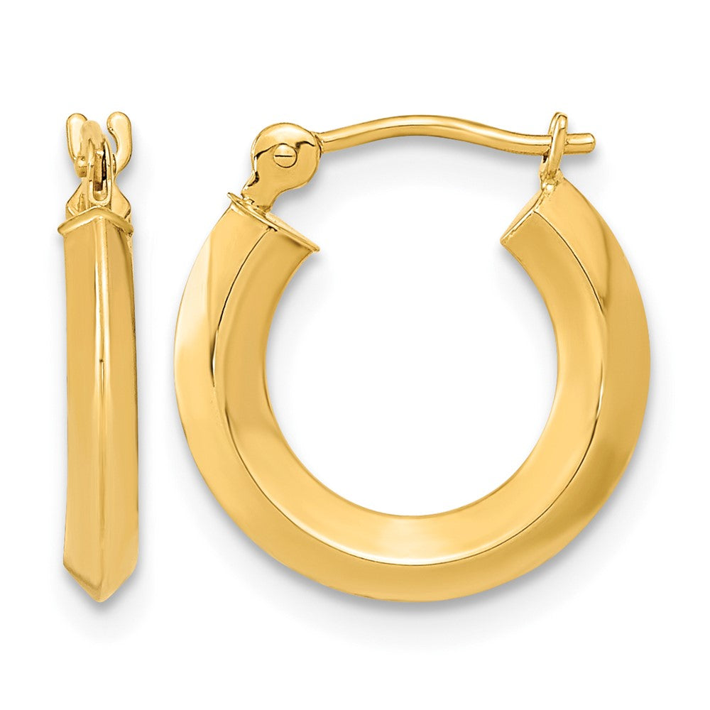 14k 2x15mm Polished Knife-Edge Tube Hoop Earrings, 15 x 2 mm