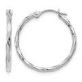 14k White Gold Polished Twisted Hoops, 19 x 1.5 mm