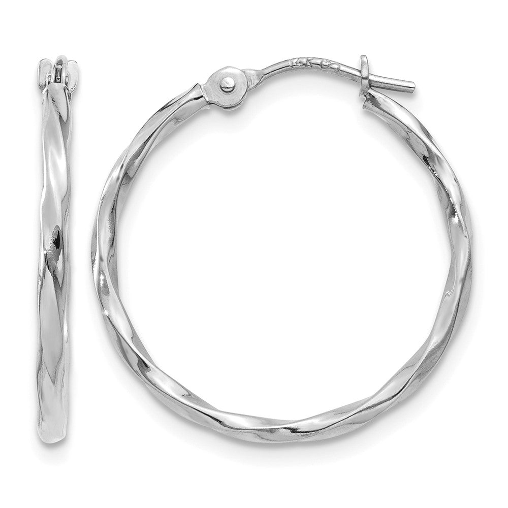 14k White Gold Polished Twisted Hoops, 19 x 1.5 mm