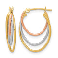 14k Tri-Color Graduated 3 Ring Hoops, 21.2 x 15.1 mm