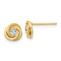 14k 6.5mm Polished CZ Love Knot Post Earrings, 6.5 x 6.5 mm