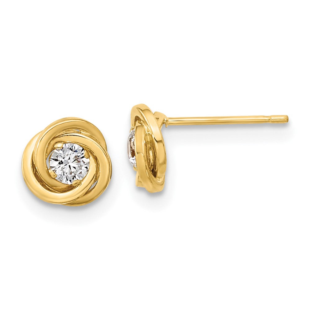 14k 6.5mm Polished CZ Love Knot Post Earrings, 6.5 x 6.5 mm