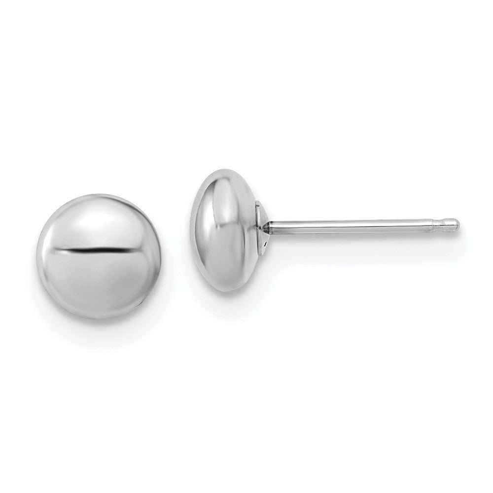 14k White Gold 5mm Polished Puffed Round Button Post Earrings, 5.5 x 5 mm