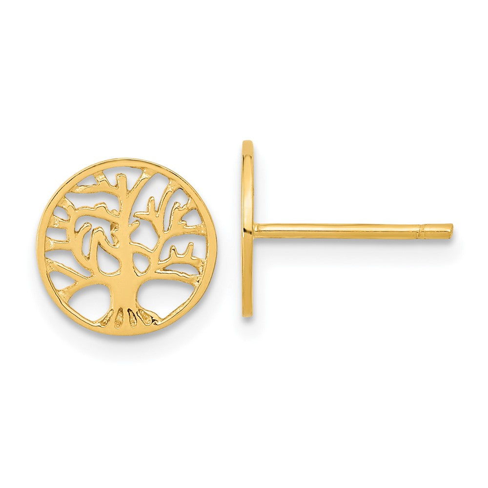 14k Polished Tree of Life in Circle Post Earrings, 10 x 10 mm