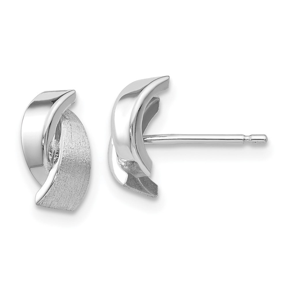 14k White Gold Polished and Satin 7x6mm Fancy Overlap Post Earrings, 7 x 6 mm