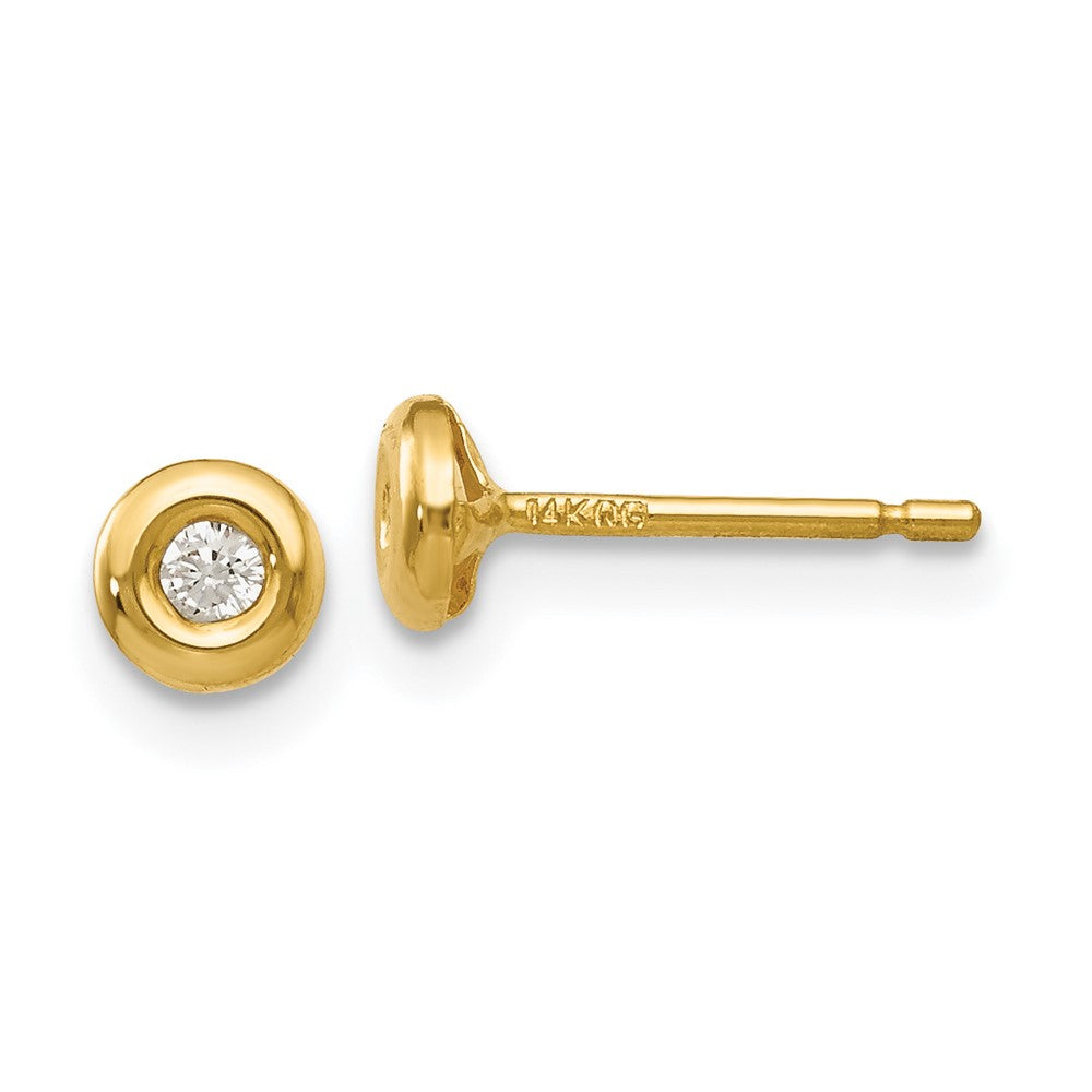 14k Polished 4mm Circle Bezel with CZ Post Earrings, 4 x 4 mm