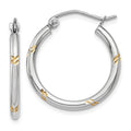 14k White Gold and Yellow Rhodium D/C Hoop Earrings, 19 x 2 mm