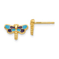 14k Blue Enameled Dragonfly Post Earrings, 7 x 11 mm
