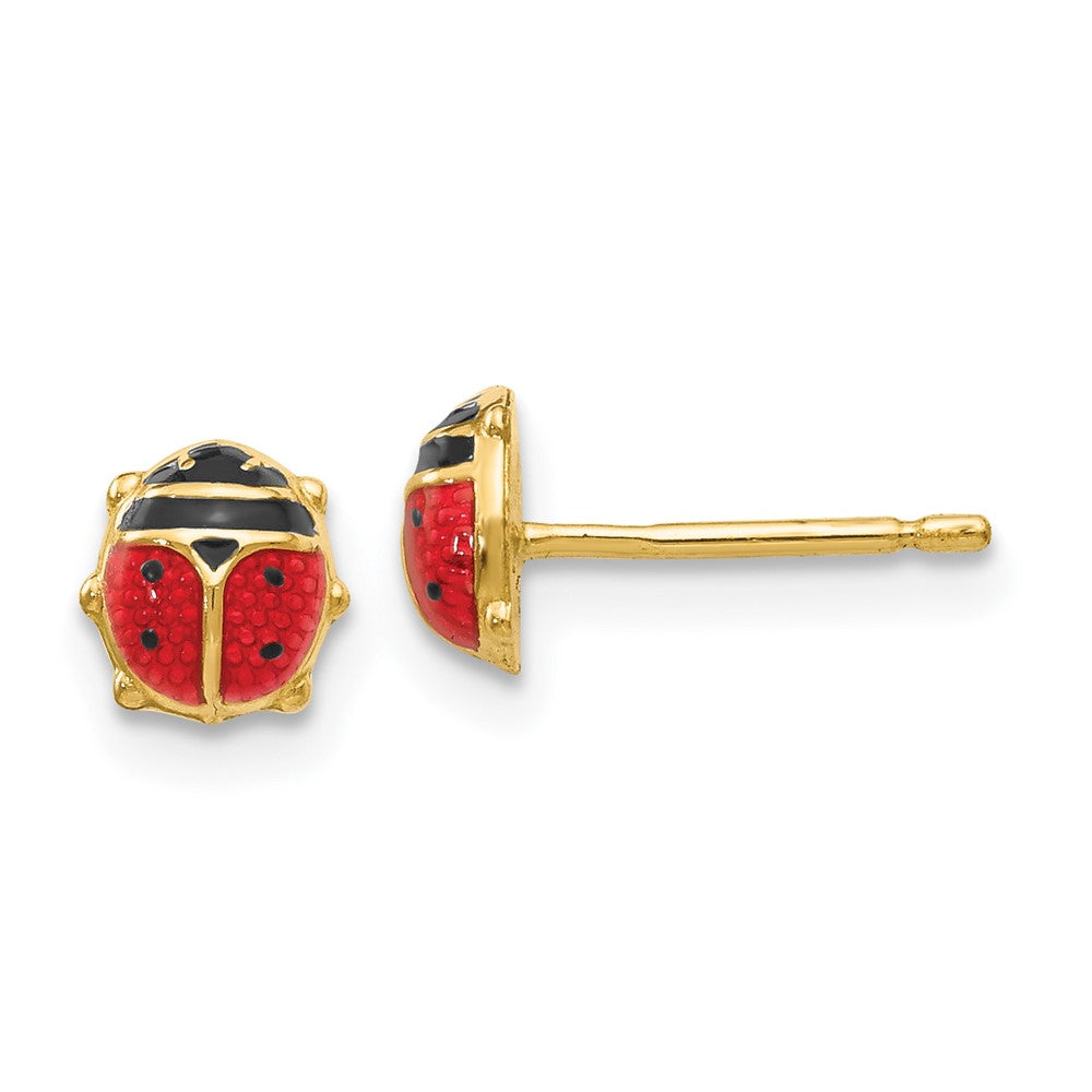 14k Small Red and Black Enameled Ladybug Earrings, 6 x 6 mm