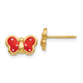 14k Red and White Enameled Butterfly Post Earrings, 7 x 10 mm