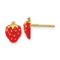 14k Red Enameled Strawberry Post Earrings, 8 x 6 mm