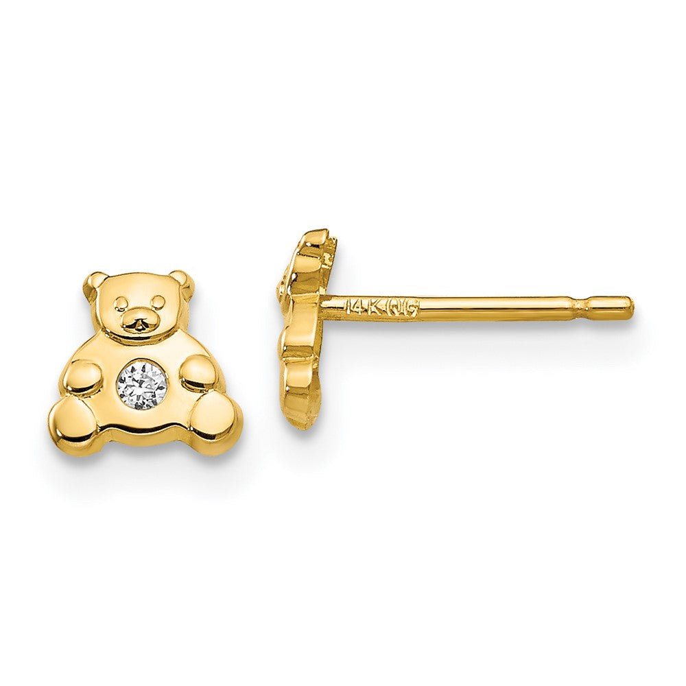 14k Bear with CZ Earrings, 6 x 6 mm