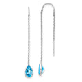 14k White Gold Blue Topaz Pear Bezel Threader Earrings, 45 x 5 mm