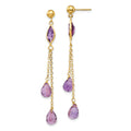 14k Amethyst Chain Post Dangle Earrings, 52 x 5 mm