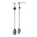 14k White Gold Amethyst Chain Post Dangle Earrings, 2.2 ct, 47 x 5 mm