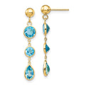 14k Blue Topaz Dangle Post Earrings, 2.72 ct, 35 x 5 mm