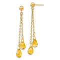 14k 7x5mm Teardrop Citrine Chain Dangle Post Earrings, 50 x 5 mm