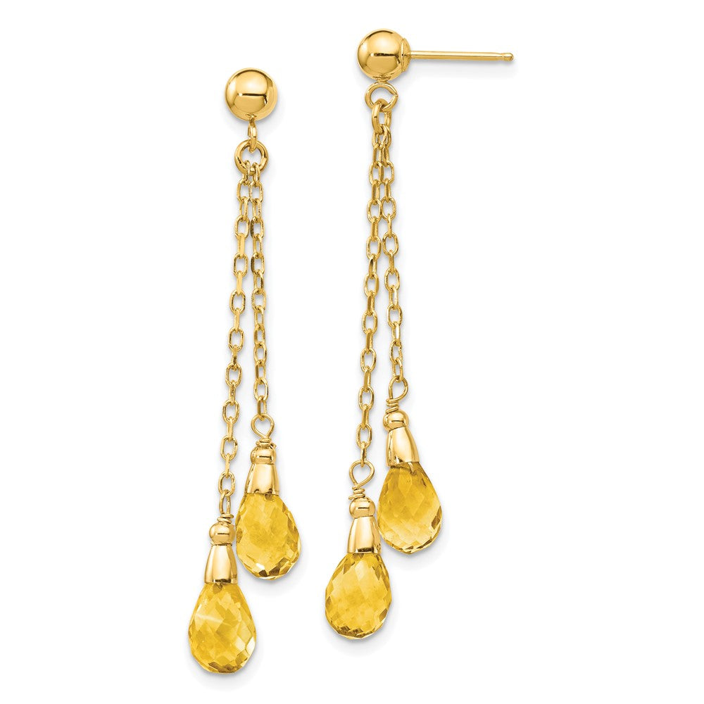 14k 7x5mm Teardrop Citrine Chain Dangle Post Earrings, 50 x 5 mm