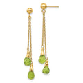 14k 7x5mm Teardrop Peridot Chain Dangle Post Earrings, 0.001 ct, 46 x 8 mm