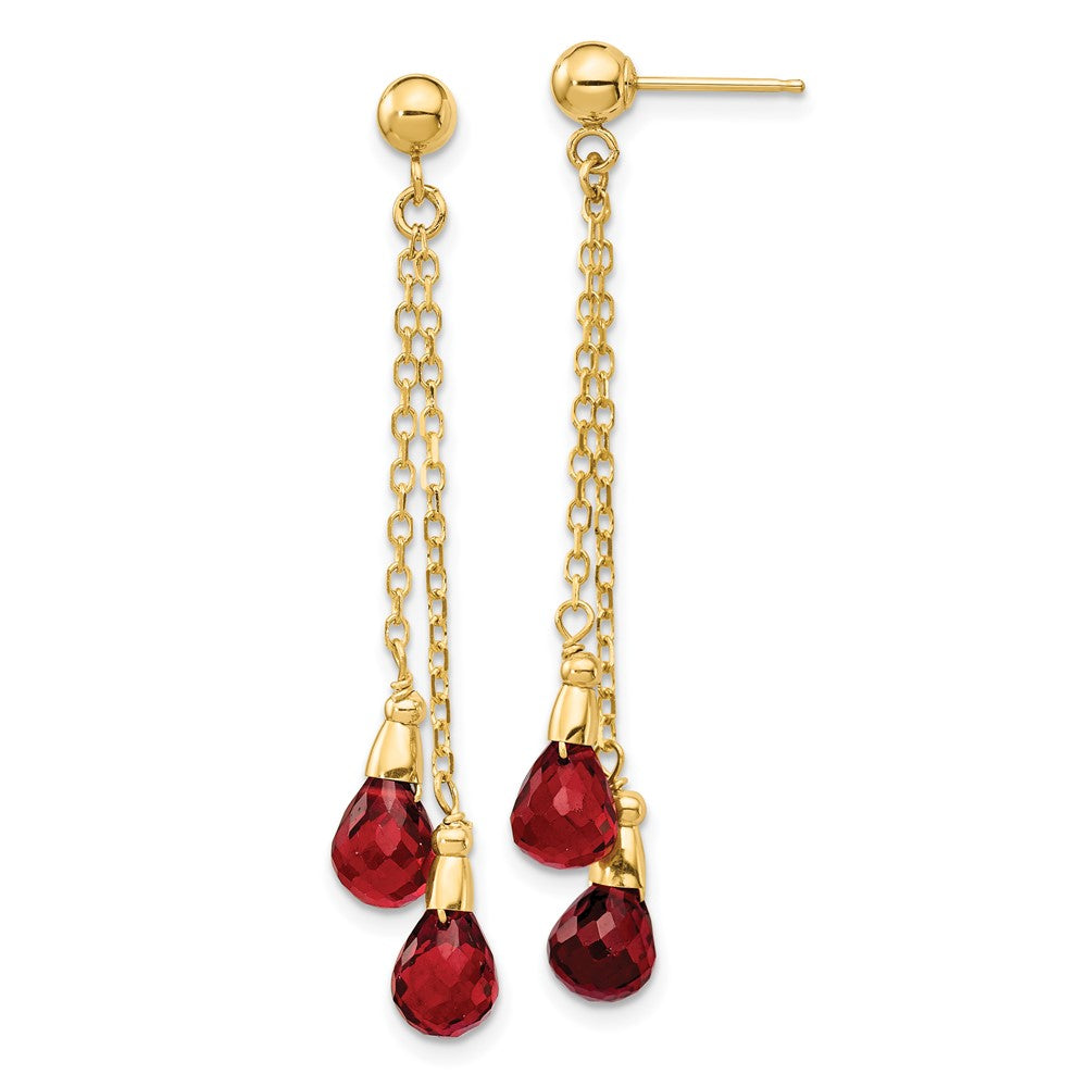 14k 7x5mm Teardrop Garnet Chain Dangle Post Earrings, 0.001 ct, 48 x 5 mm
