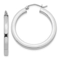 14k White Gold 3x30mm Polished Square Tube Hoop Earrings, 30 x 3 mm