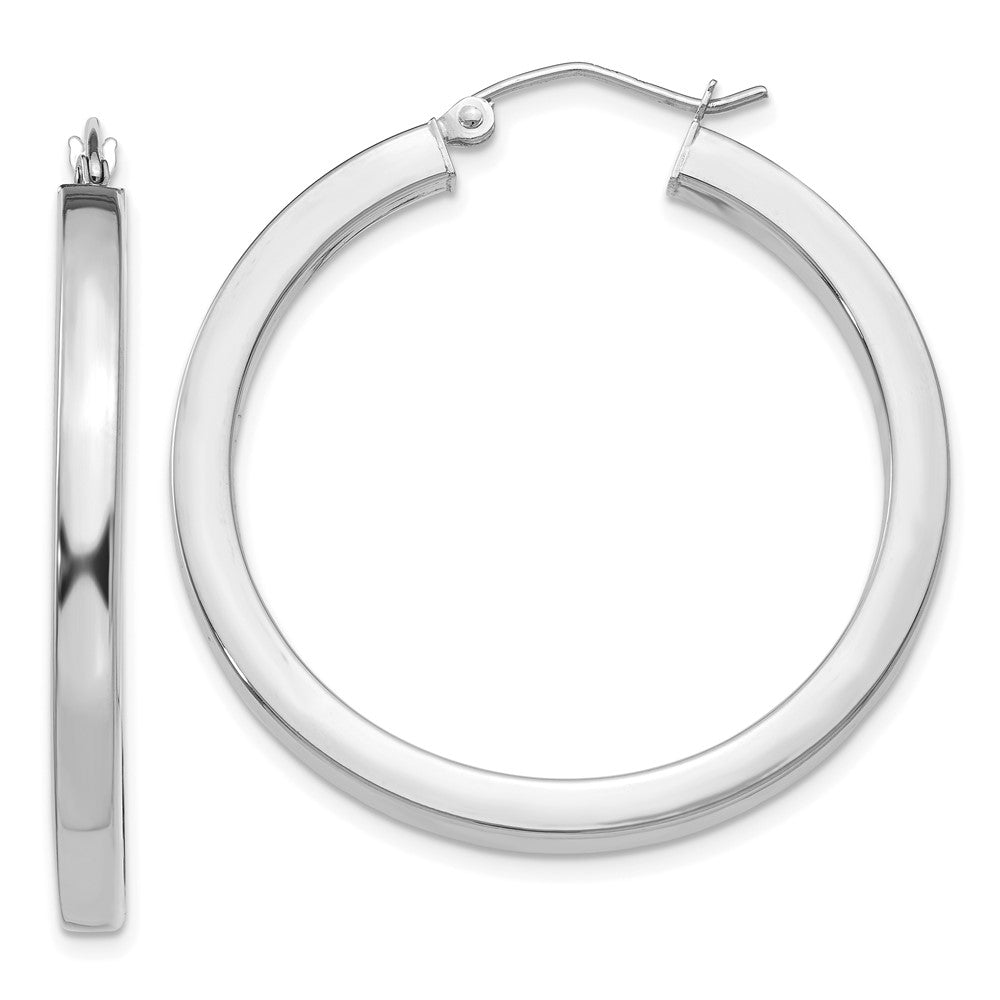 14k White Gold 3x35mm Polished Square Tube Hoop Earrings, 35 x 3 mm