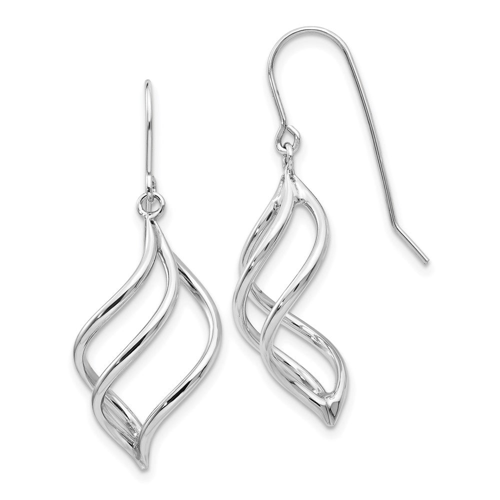14K White Gold Swirl Dangle French Hook Earrings, 39 x 13 mm