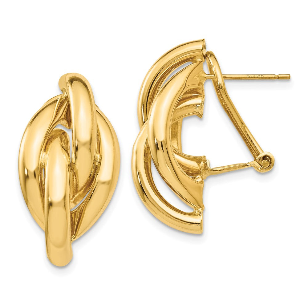 14k Swirl Omega Back Post Earrings, 24 x 13 mm