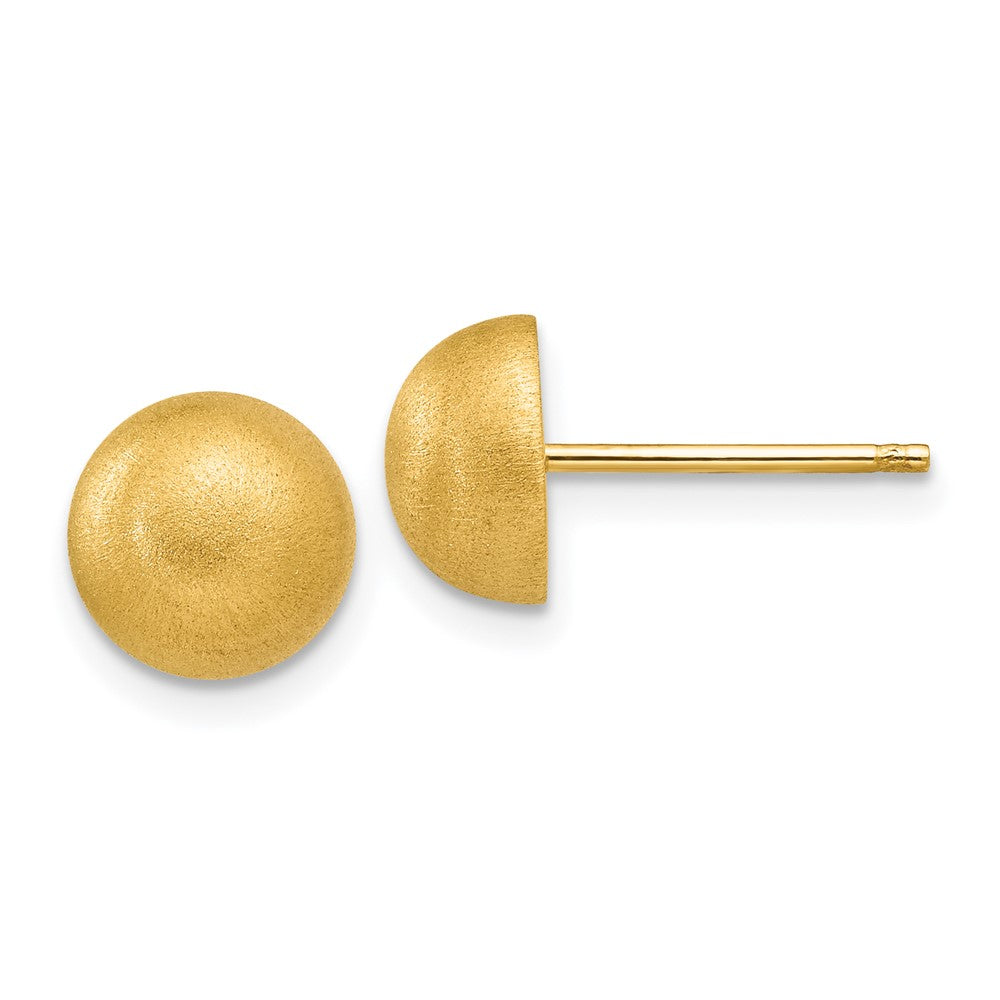 14k 8.00mm Hollow Satin Half Ball Post Earrings, 8 x 8 mm