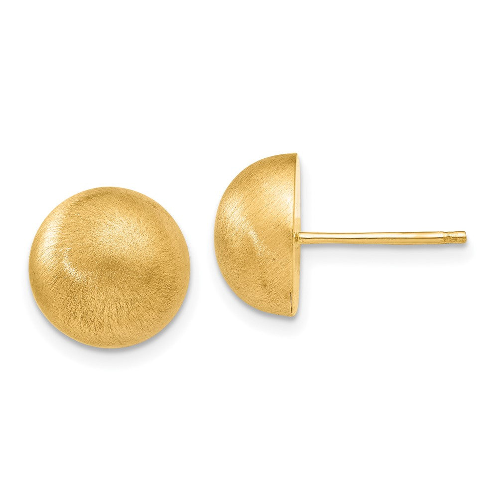 14k Hollow Satin 10.50mm Half Ball Post Earrings, 10.5 x 10.5 mm