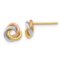 14k Tri-color 8mm Twisted Love Knot Post Earrings, 8 x 8 mm
