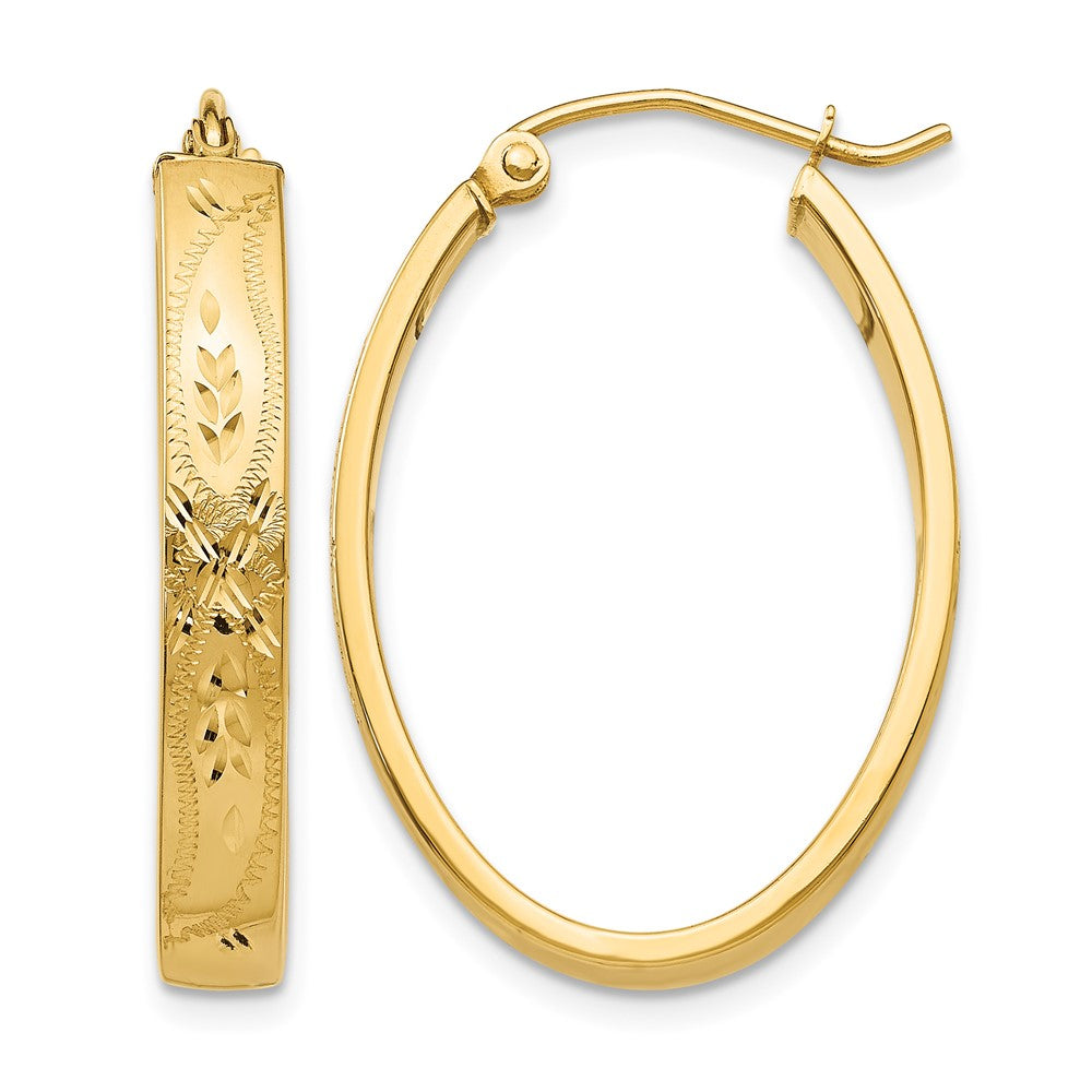 14k Satin & Diamond-Cut Oval Hoop Earrings, 19 x 20 mm