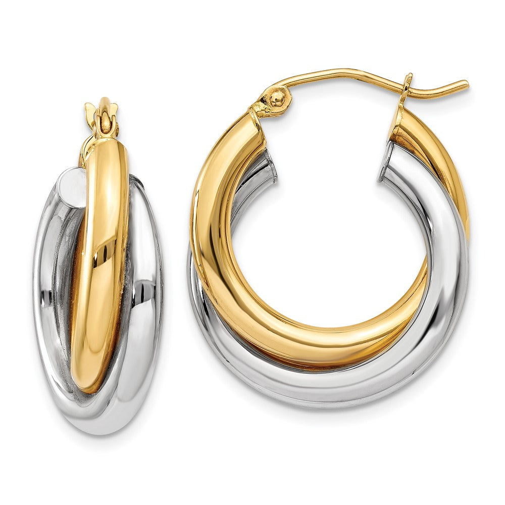 14k Two-tone Polished Double Tube Hoop Earrings, 14 x 7 mm