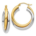 14k Two-tone Double Hoop Earrings, 17 x 6 mm