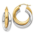 14k Two-tone Polished Double Tube Hoop Earrings, 28 x 8 mm