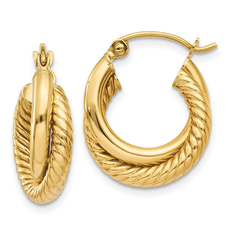 14k Polished Twisted Double Hoop Earrings, 12 x 5 mm