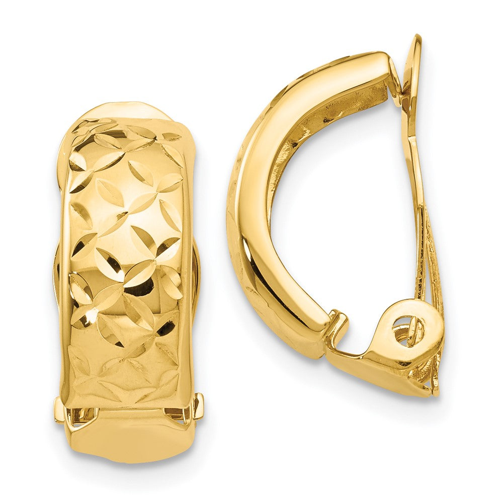 14k 6x18mm Crisscross Half Hoop Omega Back Non-Pierced Earrings, 18 x 6 mm